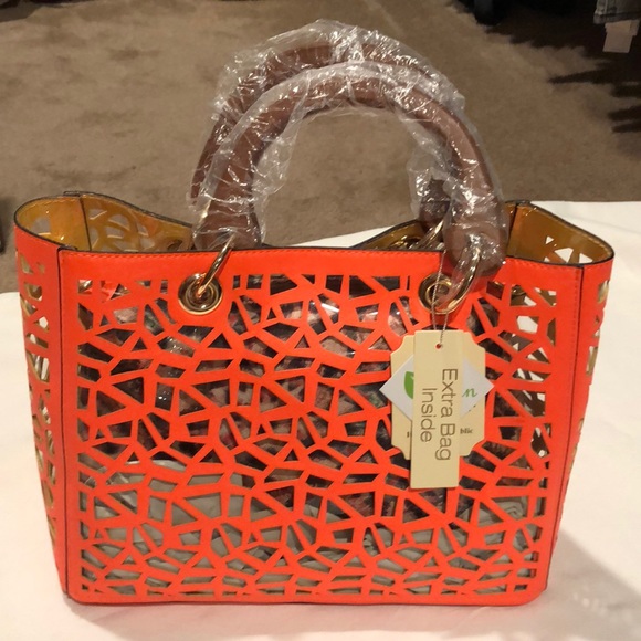 Handbags - Orange/Clear bag - purse (with extra bag inside) Handbags - Orange/Clear bag - purse (with extra bag inside)